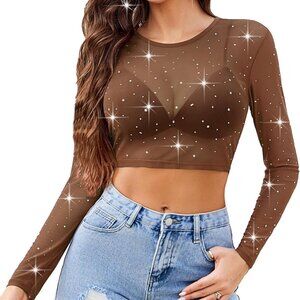 Glitter Brown See Through Crop Top
